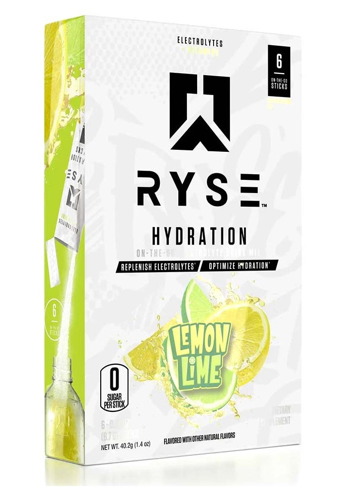 RYSE - Hydration Electrolytes Sticks, Lemon Lime, 6 Sticks - Image 1