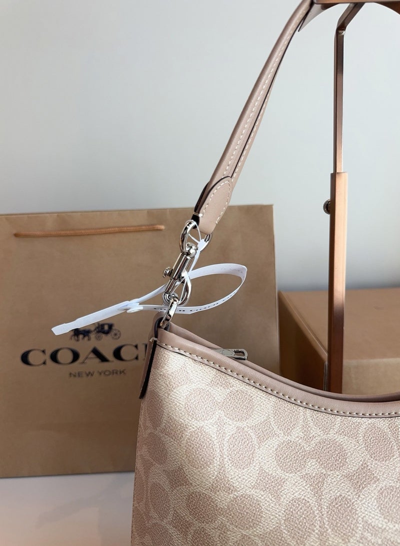 كوتش اوت ليت COACHOUTLET حقيبة كتف متوسطة الحجم، حقيبة كروس، حقيبة تحت الإبط بطراز LAUREL31 الكلاسيكي SV/بيج رملي/رمادي بني - Image 3