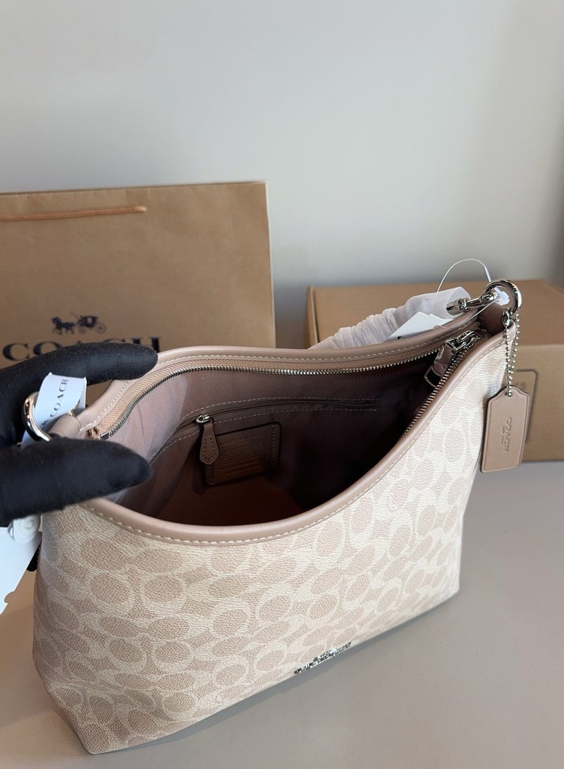 كوتش اوت ليت COACHOUTLET حقيبة كتف متوسطة الحجم، حقيبة كروس، حقيبة تحت الإبط بطراز LAUREL31 الكلاسيكي SV/بيج رملي/رمادي بني - Image 5