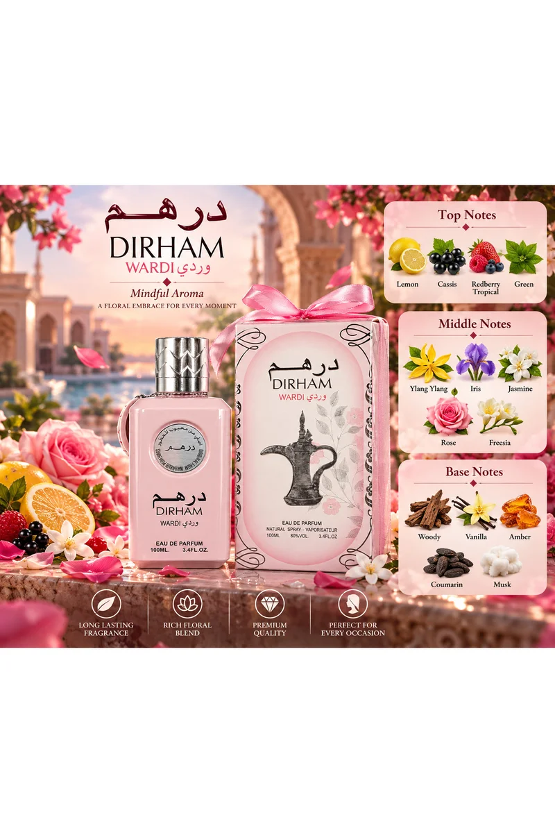 mahabub Dirham Wardi Eau De Parfum 100ml | Floral, Fruity & Vanilla Fragrance