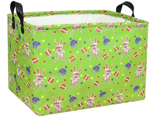 BOOHIT Large Football Easter Baskets for Kids Personalized Baby Easter Basket blueTeen Boy Spring Decor Rugby Bunny - Image 1
