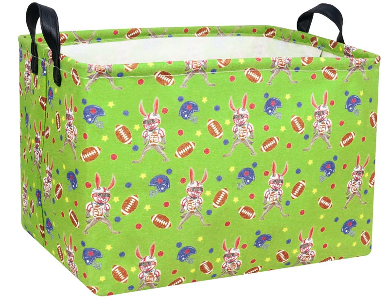 BOOHIT Large Football Easter Baskets for Kids Personalized Baby Easter Basket blueTeen Boy Spring Decor Rugby Bunny - Image 2