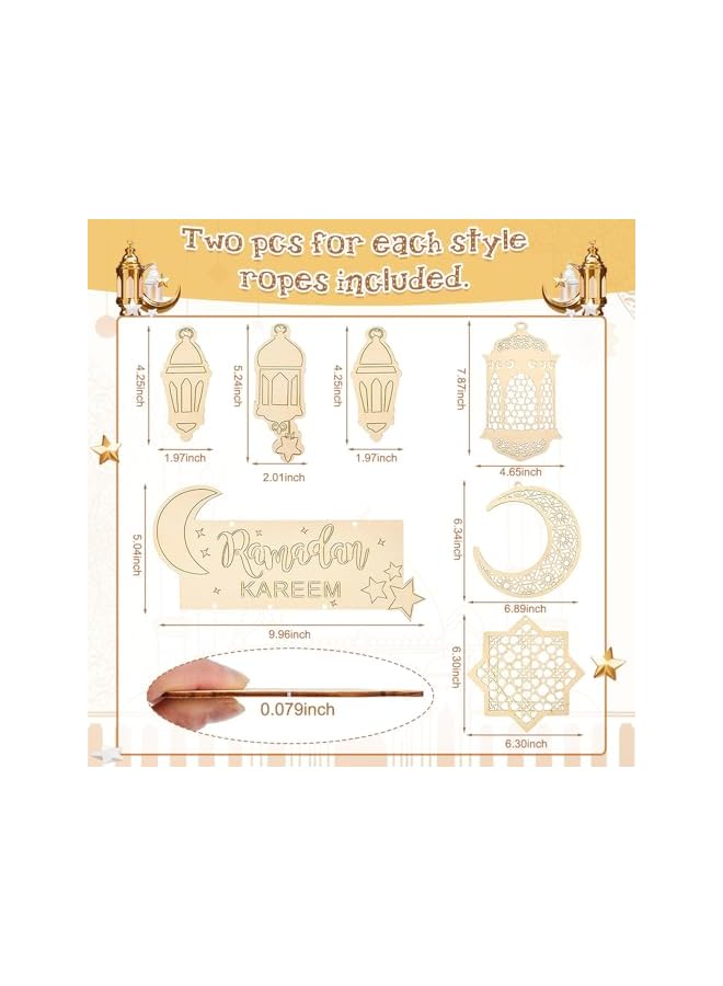 The Bros 8 PCS Wooden Pendant EID Ramadan Decorations for Home, Ramadan Decorations, Muslim Mubarak Hanging Moon Star Wind Light Castle Shape Ornament Eid Al Adha Decoration, Muslim Party Wall Tree Gifts - Image 2