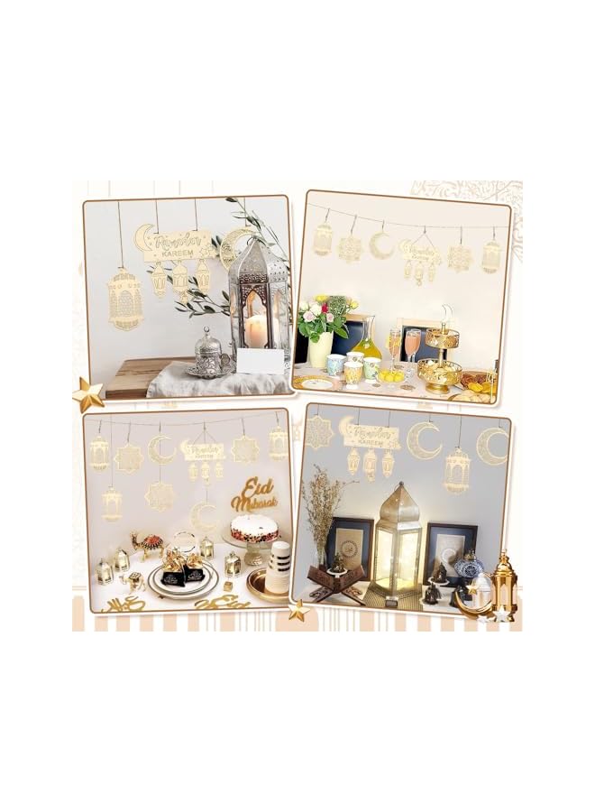 The Bros 8 PCS Wooden Pendant EID Ramadan Decorations for Home, Ramadan Decorations, Muslim Mubarak Hanging Moon Star Wind Light Castle Shape Ornament Eid Al Adha Decoration, Muslim Party Wall Tree Gifts - Image 5