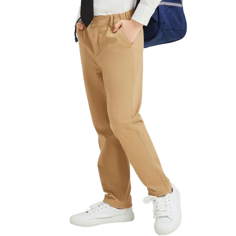 QBK Relaxed Fit Stretch School Uniform Pant Chino Pants for Toddler to Youth Boys and Girls(Khaki M) - Image 1