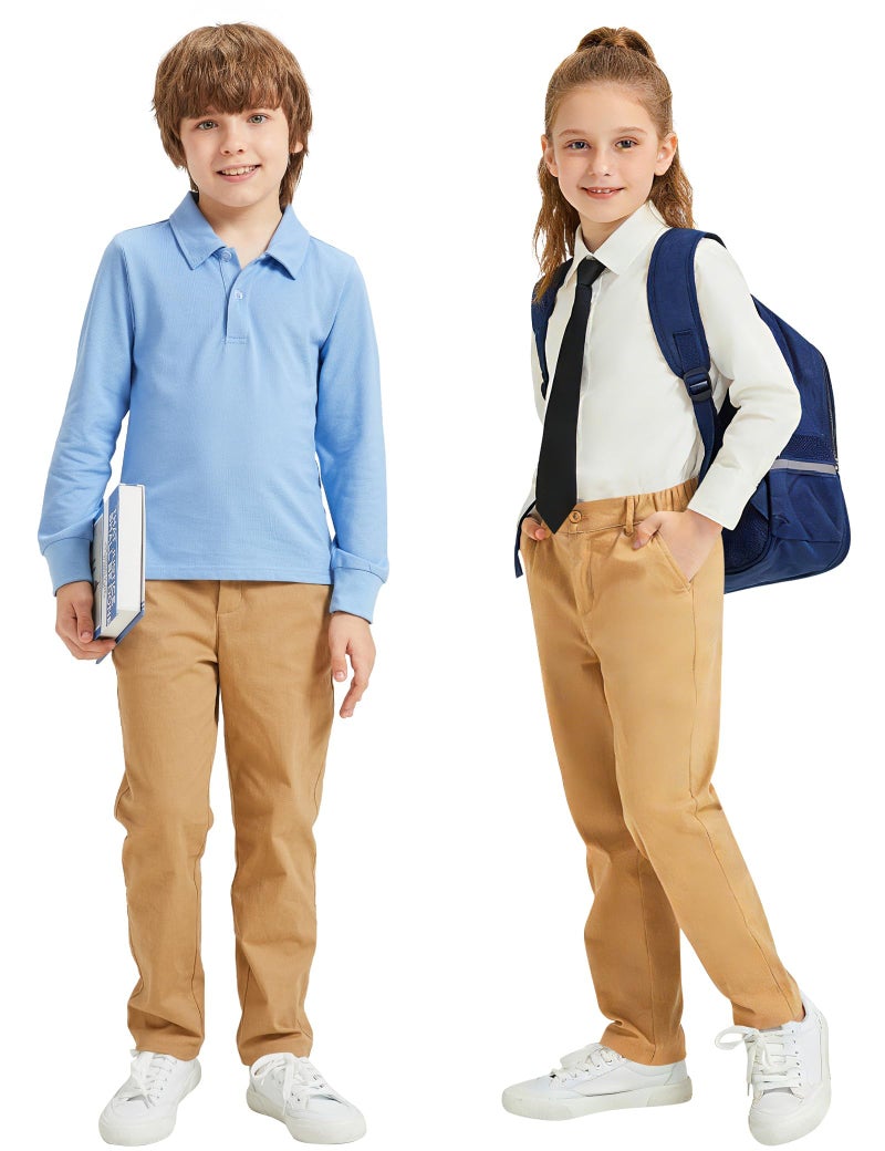 QBK Relaxed Fit Stretch School Uniform Pant Chino Pants for Toddler to Youth Boys and Girls(Khaki M) - Image 4
