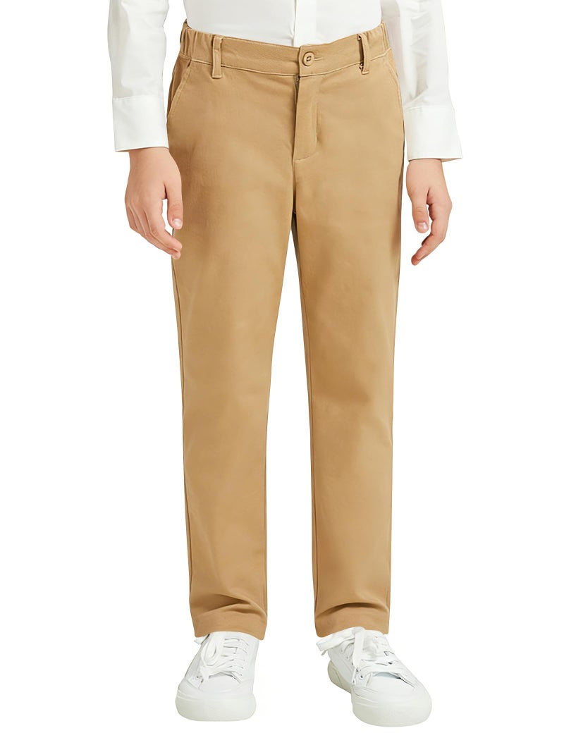 QBK Relaxed Fit Stretch School Uniform Pant Chino Pants for Toddler to Youth Boys and Girls(Khaki M) - Image 2