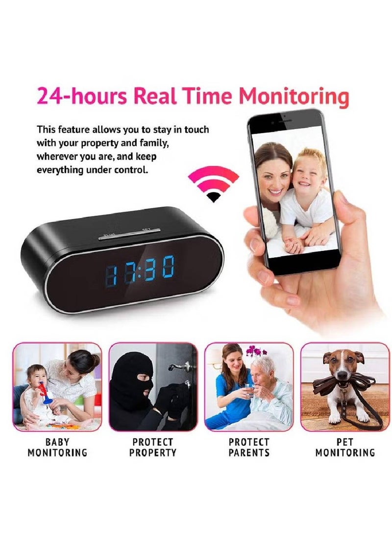 WiFi Digital Clock with Hidden Camera – Sleek Black Design for Home Security and Time Display