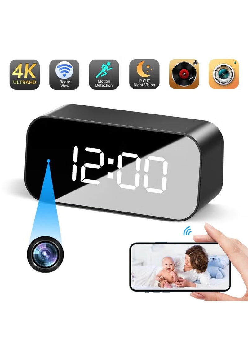 WiFi Digital Clock with Hidden Camera – Sleek Black Design for Home Security and Time Display