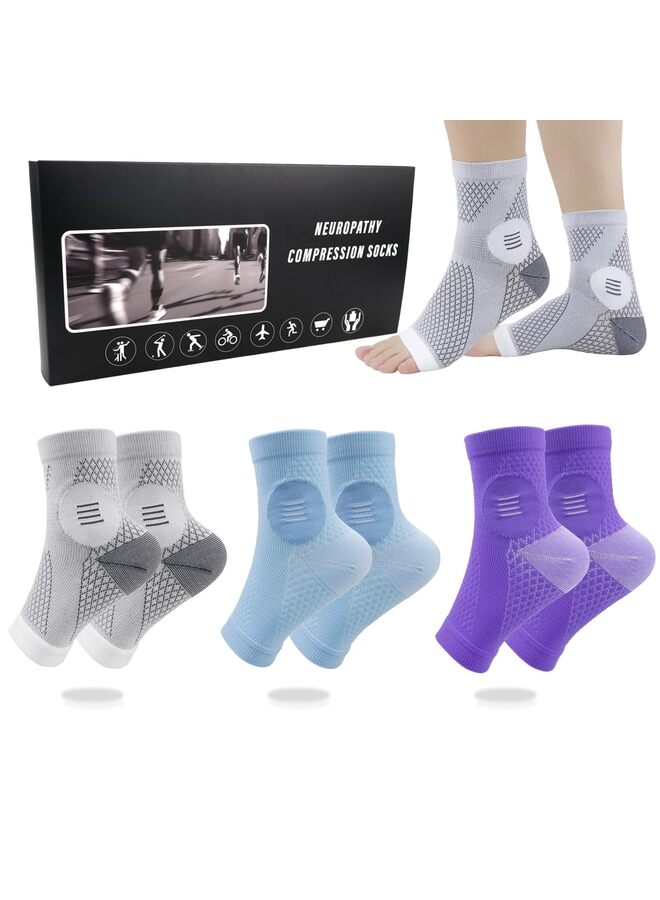 3 PCS Socks for Women Men, Ankle Sleeves Protection Elastic Socks,Soothe Socks for Neuropathy Pain,Anti Fatigue Compression Foot Sleeve Brace Socks L - Image 1