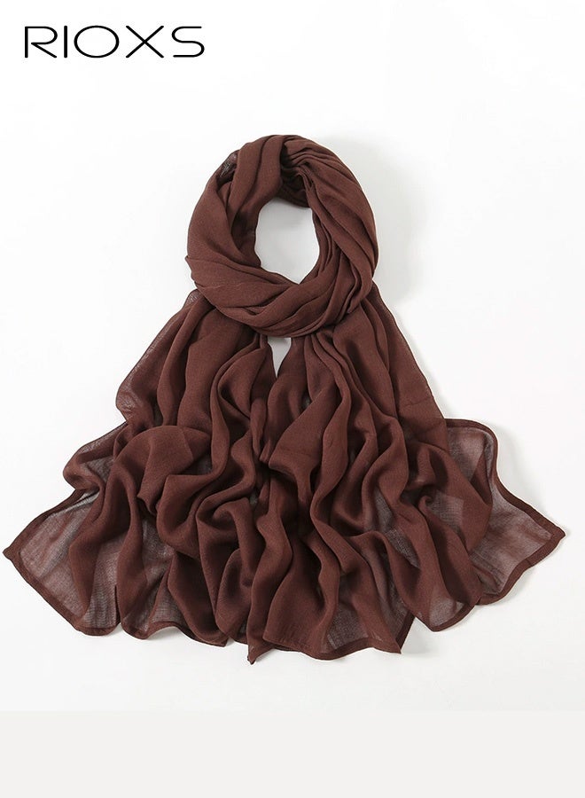 RIOXS Women's Hijab Scarf, Soft Lightweight  Muslim Jersey Hijab Head Wrap Scarves for Muslim Ladies, Fashion Solid Color Breathable Long Head Scarf Shawls Islamic Scarves, Coffee Brown - Image 1