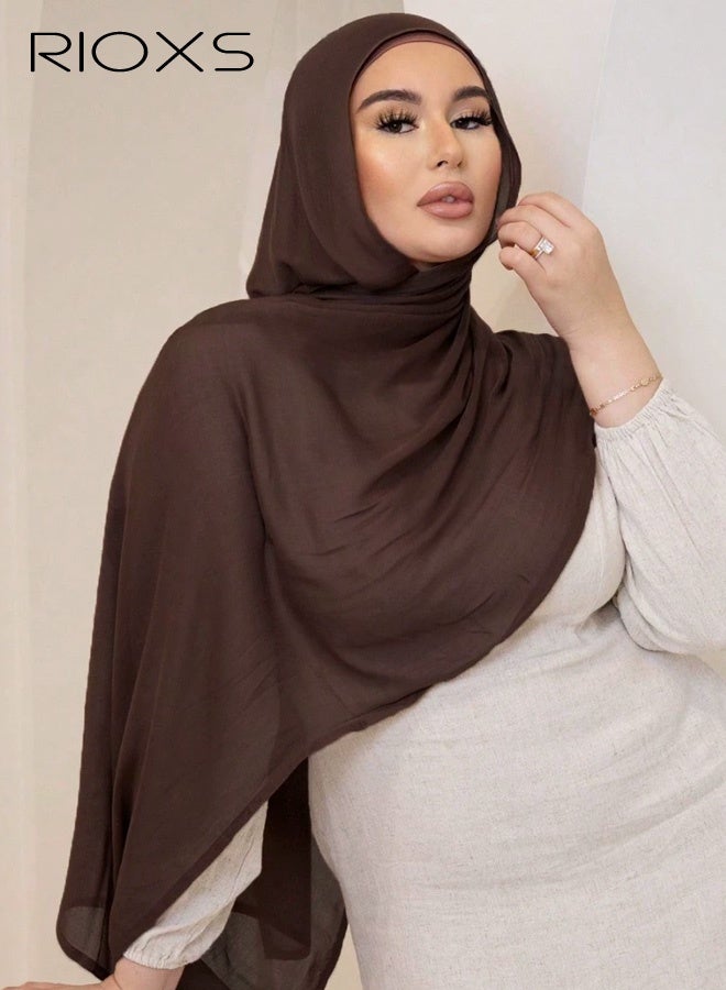 RIOXS Women's Hijab Scarf, Soft Lightweight  Muslim Jersey Hijab Head Wrap Scarves for Muslim Ladies, Fashion Solid Color Breathable Long Head Scarf Shawls Islamic Scarves, Coffee Brown - Image 2