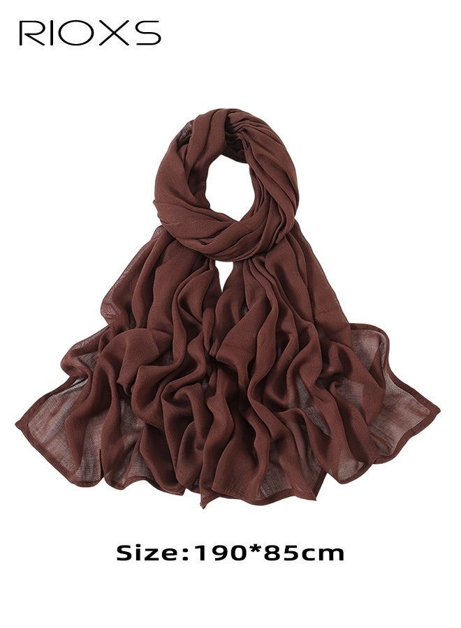 RIOXS Women's Hijab Scarf, Soft Lightweight  Muslim Jersey Hijab Head Wrap Scarves for Muslim Ladies, Fashion Solid Color Breathable Long Head Scarf Shawls Islamic Scarves, Coffee Brown - Image 3