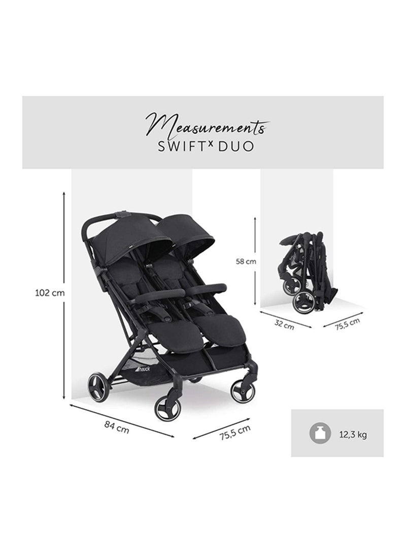 hauck Swift X Duo Twin Pushchair, Blackside By Side Double (Only 75Cm Wide), Compact And One Hand Folding With Raincover - Image 4