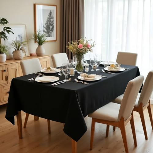 sancua Rectangle Tablecloth - 60 x 102 Inch - Stain and Wrinkle Resistant Washable Polyester Table Cloth, Decorative Fabric Table Cover for Dining Tables, Buffet Parties and Camping, Black - Image 2