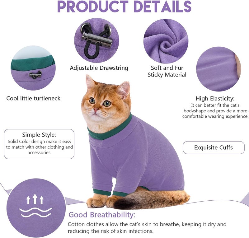 ADNIKIA Cat Pajamas for Cats Only, Sticky Hair Cat Clothes, Sphynx Hairless Cats Sweater, Cat Onesie for Cats After Surgery Female Male, Prevent Lost Hair Kitten Onesie Shirts Costumes Outfits for Pet - Image 2