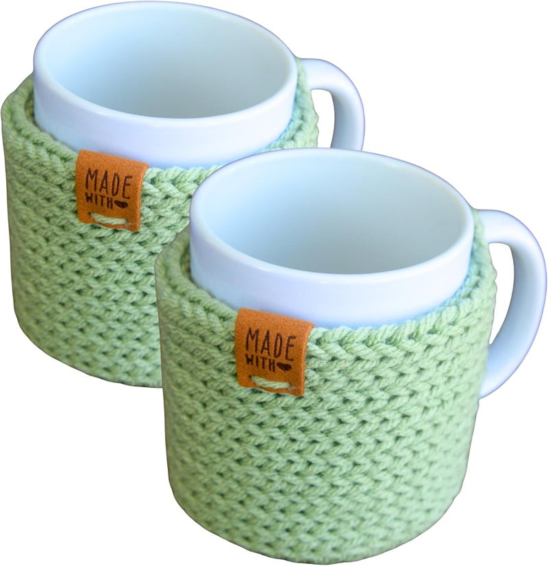 Simply Hooked Mug Cozy with Coaster 2 Pack – Handmade Cup Cozies for Hot Drinks – Fits 11 oz Coffee Mugs – Stocking Stuffers for Women (Sage) - Image 1