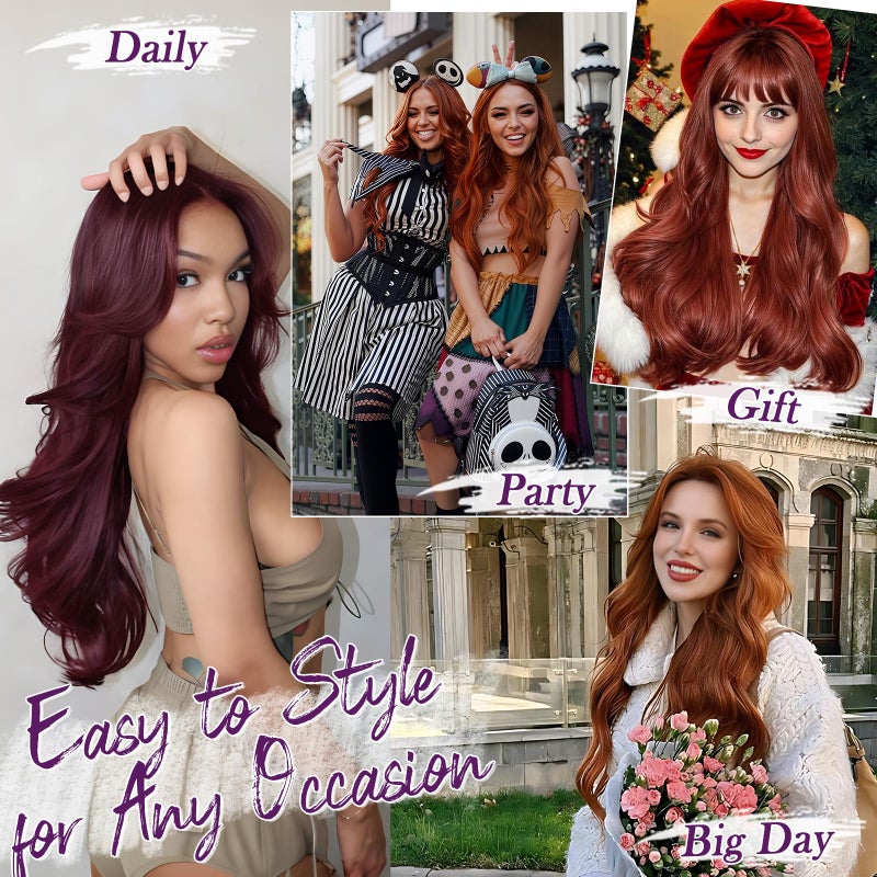 BARSDAR Dark Burgundy Clip in Hair Extensions - 20 Inch Loose Wavy Clip in Hair Extensions for Women, 5 PCS Layered Red Extension Lace Weft Voluminous Soft Synthetic Burgundy Hairpieces - Image 5