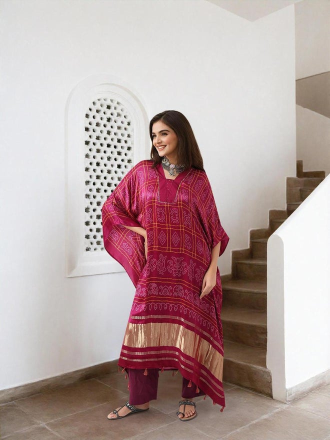 ISHIN Red Viscose Printed Relaxed Fit Midi Dress - Image 5