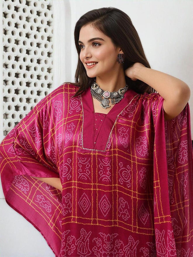 ISHIN Red Viscose Printed Relaxed Fit Midi Dress - Image 4