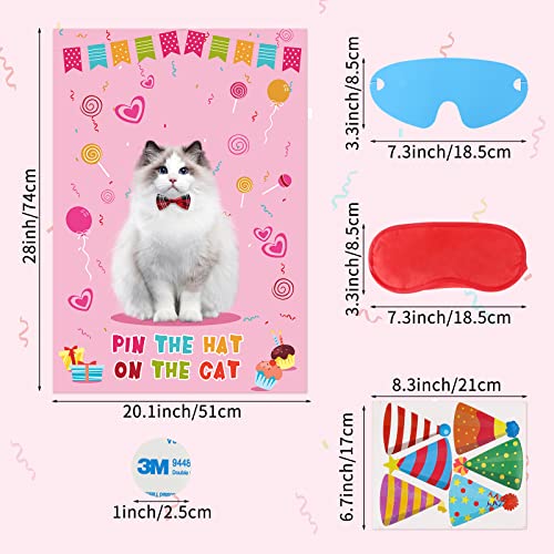 Hxezoc Pin The Hat on The Cat Party Games for Girls Large Cat Games Poster for Kids Cat Themed Birthday Party Decoration Carnival Party Supplies 54 Hat Stickers - Image 5