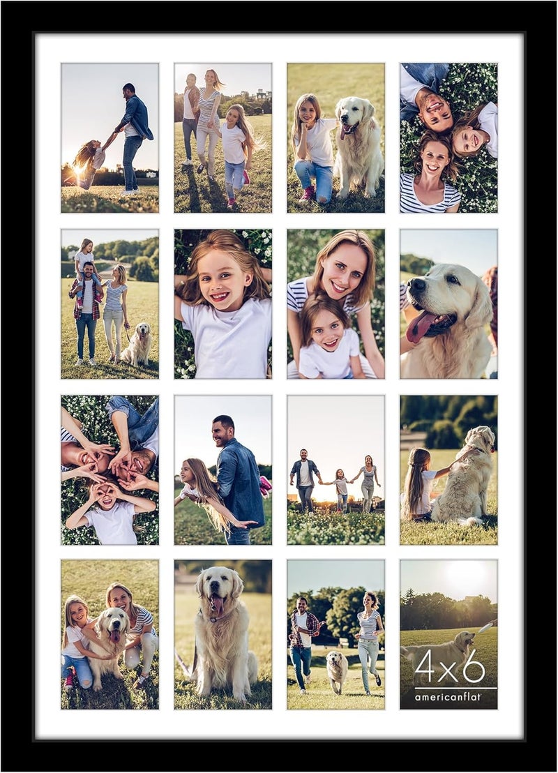 Americanflat إطار صور أمريكان فلات 4x6 مع زجاج أكريليك مصقول - إطارات صور متعددة تناسب ستة عشر صورة 4x6 أو استخدمها كإطار ملصق 18x26 لعرض الجدار - مجموعة توقيع - أسود - Image 1