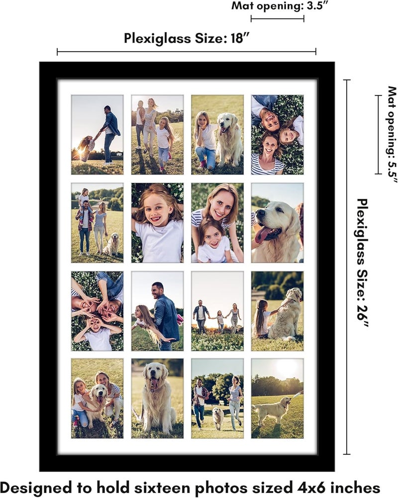 Americanflat إطار صور أمريكان فلات 4x6 مع زجاج أكريليك مصقول - إطارات صور متعددة تناسب ستة عشر صورة 4x6 أو استخدمها كإطار ملصق 18x26 لعرض الجدار - مجموعة توقيع - أسود - Image 2