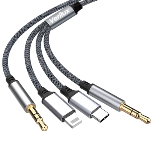 Verilux® 3 in 1 Car Aux Cable, USB C to 3.5mm Audio Cord Car Stereo Aux Cable Compatible with Galaxy S23/S22/S21FE/OnePlus/iPhone 14/13/12/XR - Image 1