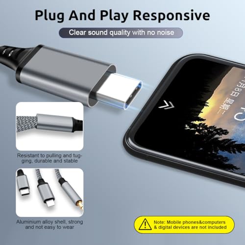 Verilux® 3 in 1 Car Aux Cable, USB C to 3.5mm Audio Cord Car Stereo Aux Cable Compatible with Galaxy S23/S22/S21FE/OnePlus/iPhone 14/13/12/XR - Image 4