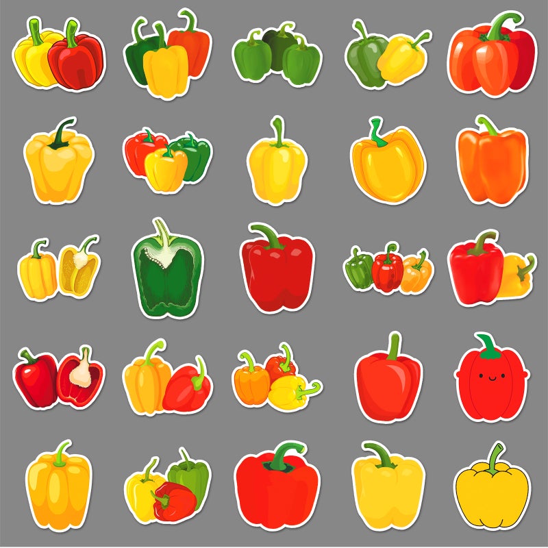 50 Color Pepper Stickers Vegetable Pepper Color Pepper Sweet Pepper Cartoon Vegetable Food Waterproof Decoration Hand Account Glue Sticker - Image 4