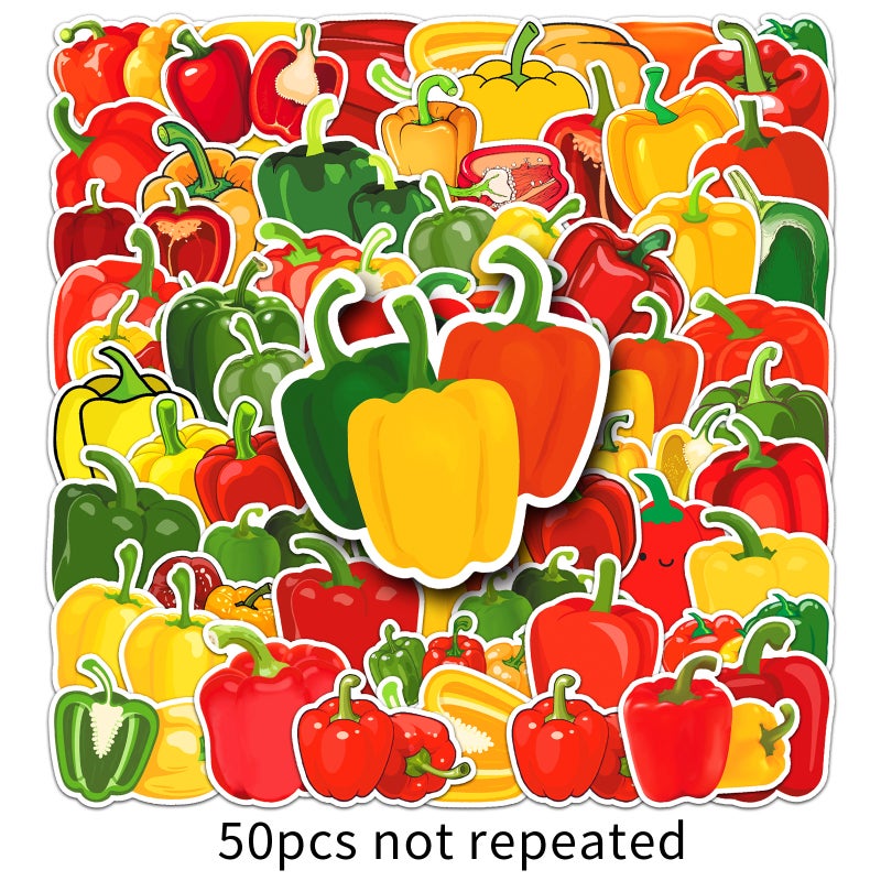 50 Color Pepper Stickers Vegetable Pepper Color Pepper Sweet Pepper Cartoon Vegetable Food Waterproof Decoration Hand Account Glue Sticker - Image 1