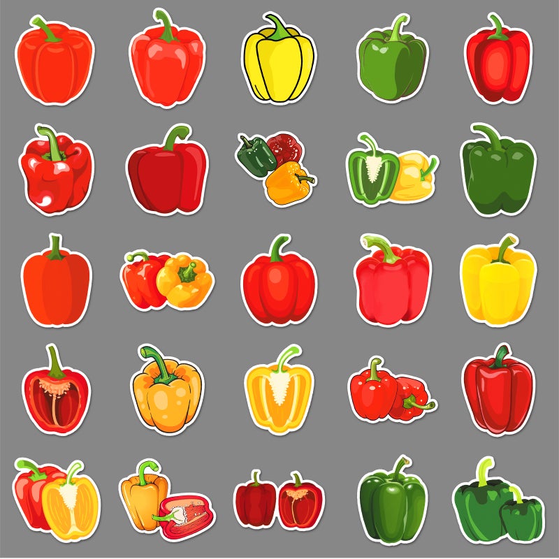 50 Color Pepper Stickers Vegetable Pepper Color Pepper Sweet Pepper Cartoon Vegetable Food Waterproof Decoration Hand Account Glue Sticker - Image 3