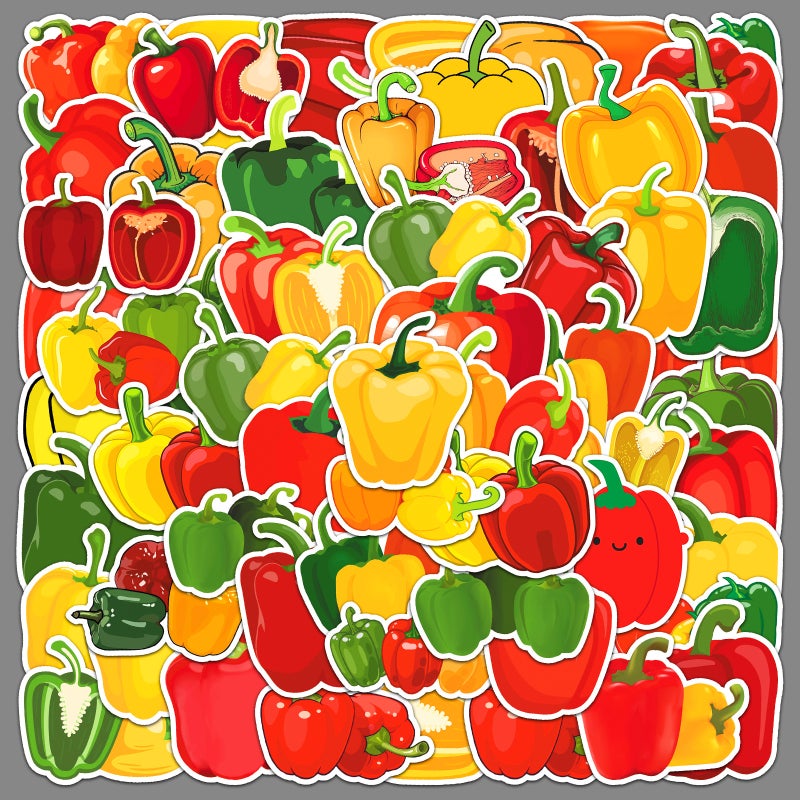 50 Color Pepper Stickers Vegetable Pepper Color Pepper Sweet Pepper Cartoon Vegetable Food Waterproof Decoration Hand Account Glue Sticker - Image 2