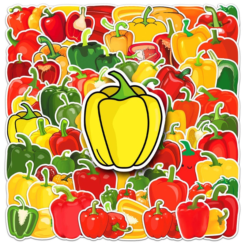 50 Color Pepper Stickers Vegetable Pepper Color Pepper Sweet Pepper Cartoon Vegetable Food Waterproof Decoration Hand Account Glue Sticker - Image 5