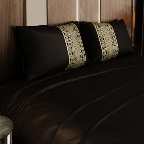 Stoa Paris Satin Bedsheet for Double Bed (228 Cm x 254 cm) with 2 Pillow Covers,300 Tc Premium Bedding Set, Aesthetic Bedsheets, Wedding Gift for Couples, Versailles - Dark Dynasty - Black - Image 4