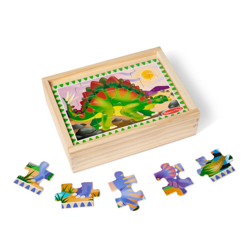 Melissa & Doug Dinosaurs 4-in-1 Wooden Jigsaw Puzzles in a Storage Box (48 pcs) - FSC Certified - Image 1