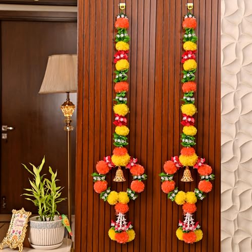 CraftVatika Artificial Marigold Flower for Decoration, Wall Hanging Latkan Marigold Garland Decorations, Diwali Decor Items, Diwali Decoration Items, Fluffy Flowers Strings for Festival Set of 2 - Image 2