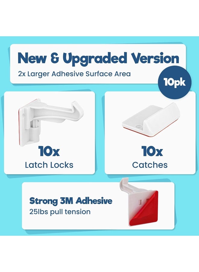 Upgraded Invisible Baby Proofing Cabinet Latch Locks - Works with Most Cabinets and Drawers, Works with Countertop Overhangs, No Drilling or Tools Required for Installation, Highly Secure(10 Pack) - Image 2