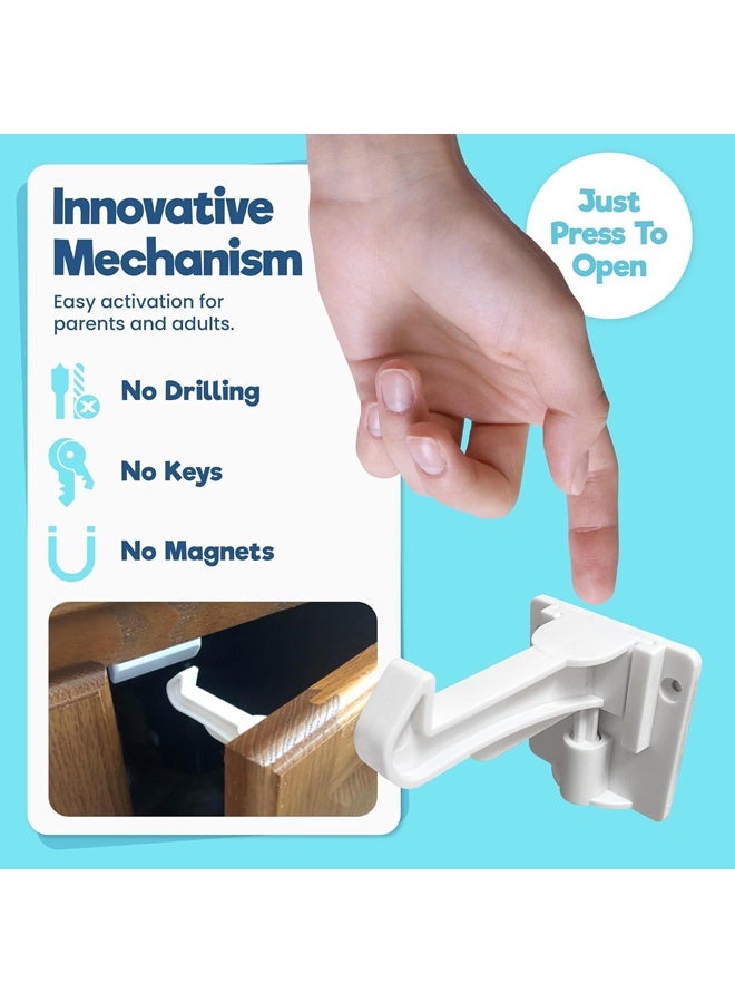 Upgraded Invisible Baby Proofing Cabinet Latch Locks - Works with Most Cabinets and Drawers, Works with Countertop Overhangs, No Drilling or Tools Required for Installation, Highly Secure(10 Pack) - Image 5