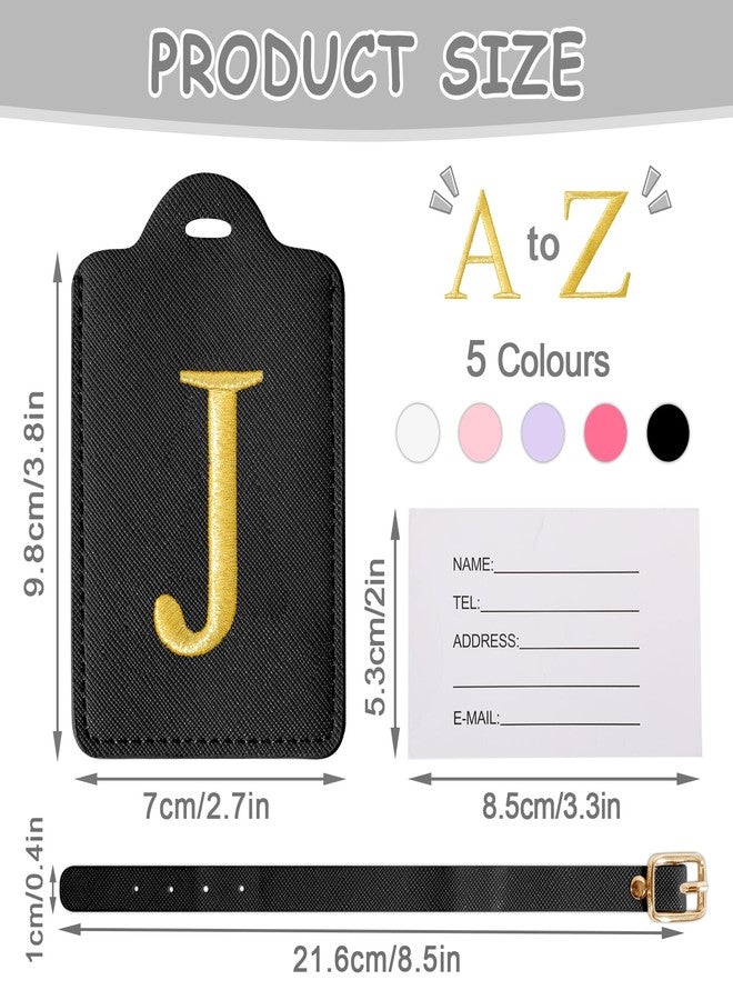 بطاقات أمتعة شخصية تحمل الأحرف الأولى للحقائب، بطاقات أمتعة سفر لطيفة من الجلد الصناعي مطرزة بحروف، بطاقة تعريف الحقيبة بالاسم، بطاقات حقائب للرجال والنساء والأطفال (أسود J) - Image 2