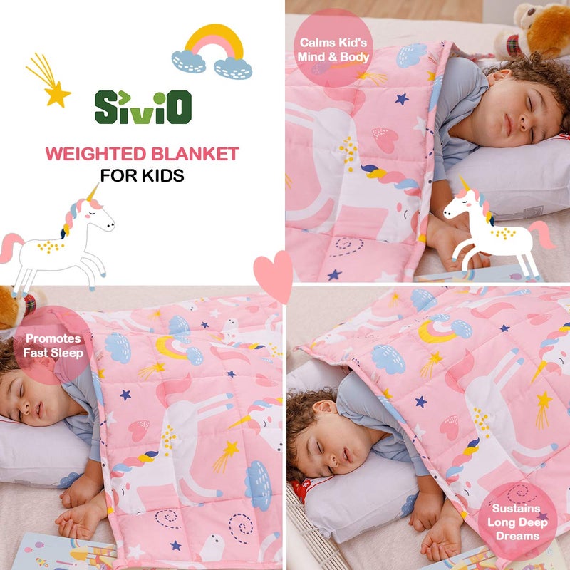 Sivio Weighted Blanket Kids, 100% Cotton Children Heavy Blanket, Breathable and Soft Throw for Teenagers Calm and Sleeping, Pink Unicorn, 3lbs, 36 x 48 inches - Image 2