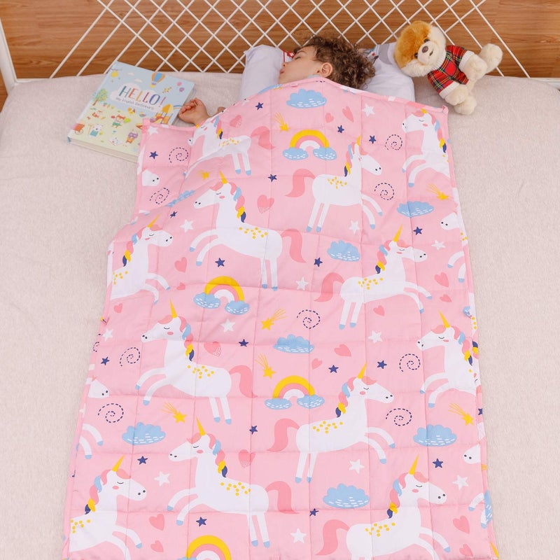 Sivio Weighted Blanket Kids, 100% Cotton Children Heavy Blanket, Breathable and Soft Throw for Teenagers Calm and Sleeping, Pink Unicorn, 3lbs, 36 x 48 inches - Image 1