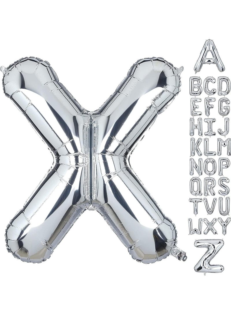 جولد إيدج بالونات هيليوم فضية عملاقة مقاس 32 بوصة على شكل حرف X من رقائق معدنية، بالون مايلر كبير واحد، زينة حفلات أعياد الميلاد، مستلزمات حفلات استقبال المولود الجديد (فضي × فضي) - Image 1