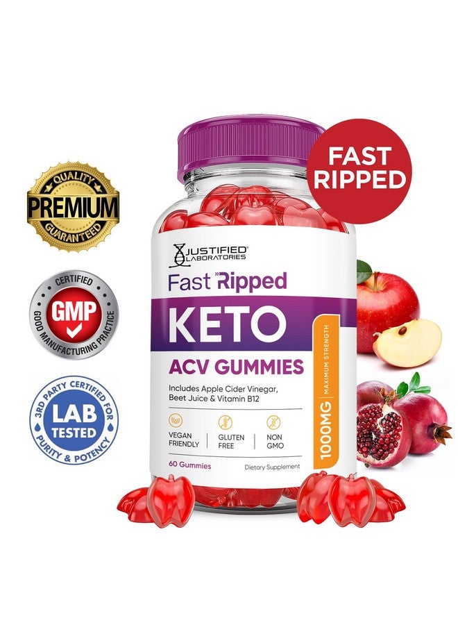 Justified Laboratories (3 Pack) Fast Ripped Keto ACV Gummies Advanced Formula 1000MG Fast Ripped Keto Gummies Apple Cider Vinegar Formulated with Pomegranate Beet Juice Powder B12 Vegan Non GMO 180 Gummys - Image 2
