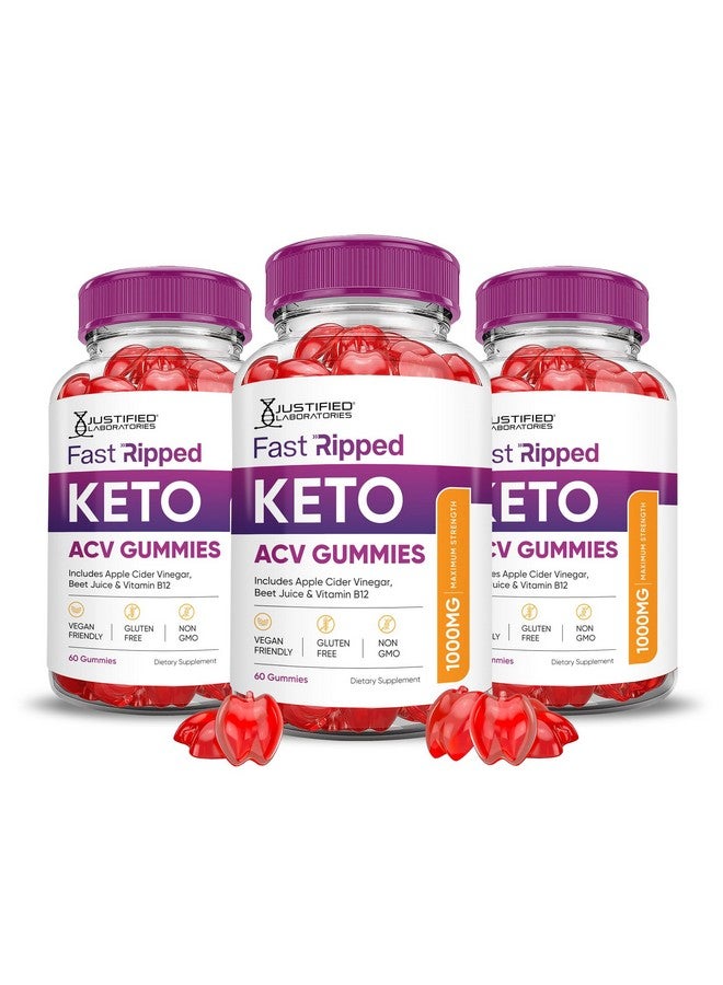 Justified Laboratories (3 Pack) Fast Ripped Keto ACV Gummies Advanced Formula 1000MG Fast Ripped Keto Gummies Apple Cider Vinegar Formulated with Pomegranate Beet Juice Powder B12 Vegan Non GMO 180 Gummys - Image 1