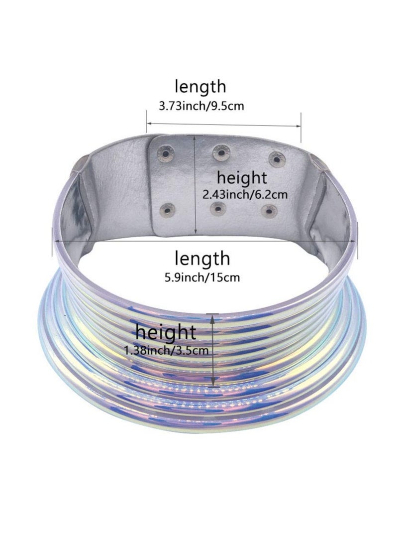 KASTWAVE Gold Silver African Egypt Punk Snap Resin Chunky Leather Choker Collars for Women, Fashion Statement Necklace Jewelry - Image 2