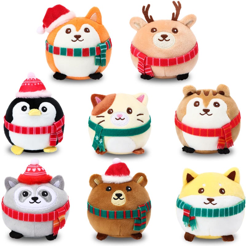 Aoriher 8 Pcs Mini Stuffed Animals 315 Inch Stuffed Animals Ornaments Bulk Colorful Woodland Animal Keychain for Birthday Wedding Baby Shower Party FavorCap and Scarf - Image 3
