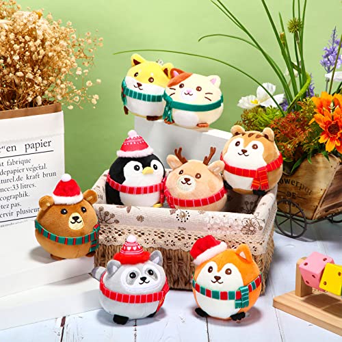 Aoriher 8 Pcs Mini Stuffed Animals 315 Inch Stuffed Animals Ornaments Bulk Colorful Woodland Animal Keychain for Birthday Wedding Baby Shower Party FavorCap and Scarf - Image 5