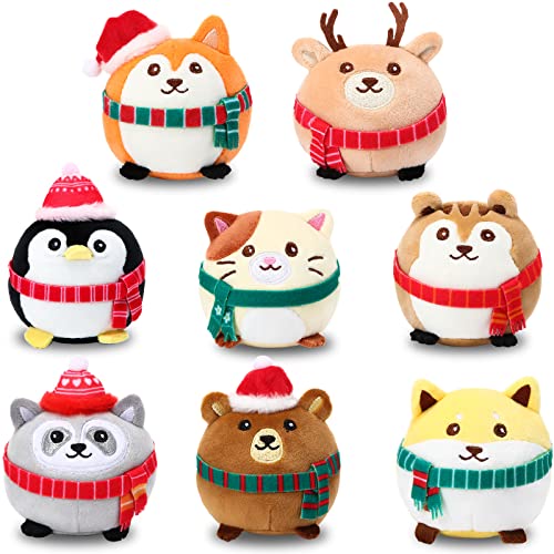 Aoriher 8 Pcs Mini Stuffed Animals 315 Inch Stuffed Animals Ornaments Bulk Colorful Woodland Animal Keychain for Birthday Wedding Baby Shower Party FavorCap and Scarf - Image 1