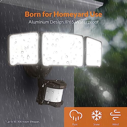 LEPOWER LED Security Light Motion Sensor Light Outdoor, 38W 4200LM Motion Security Light, 5500K, IP65 Waterproof, 3 Head Motion Detected Flood Light for Garage, Yard, Porch (Brown) - Image 5